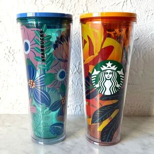 Starbucks Tumblers Blue Floral & Orange Floral Venti Cold Cup 24 oz 2020/2022